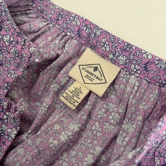 St John's Bay Blouse Women's Large Purple Floral Round Neck 3/4 Sleeve Top - Picture 8 of 9